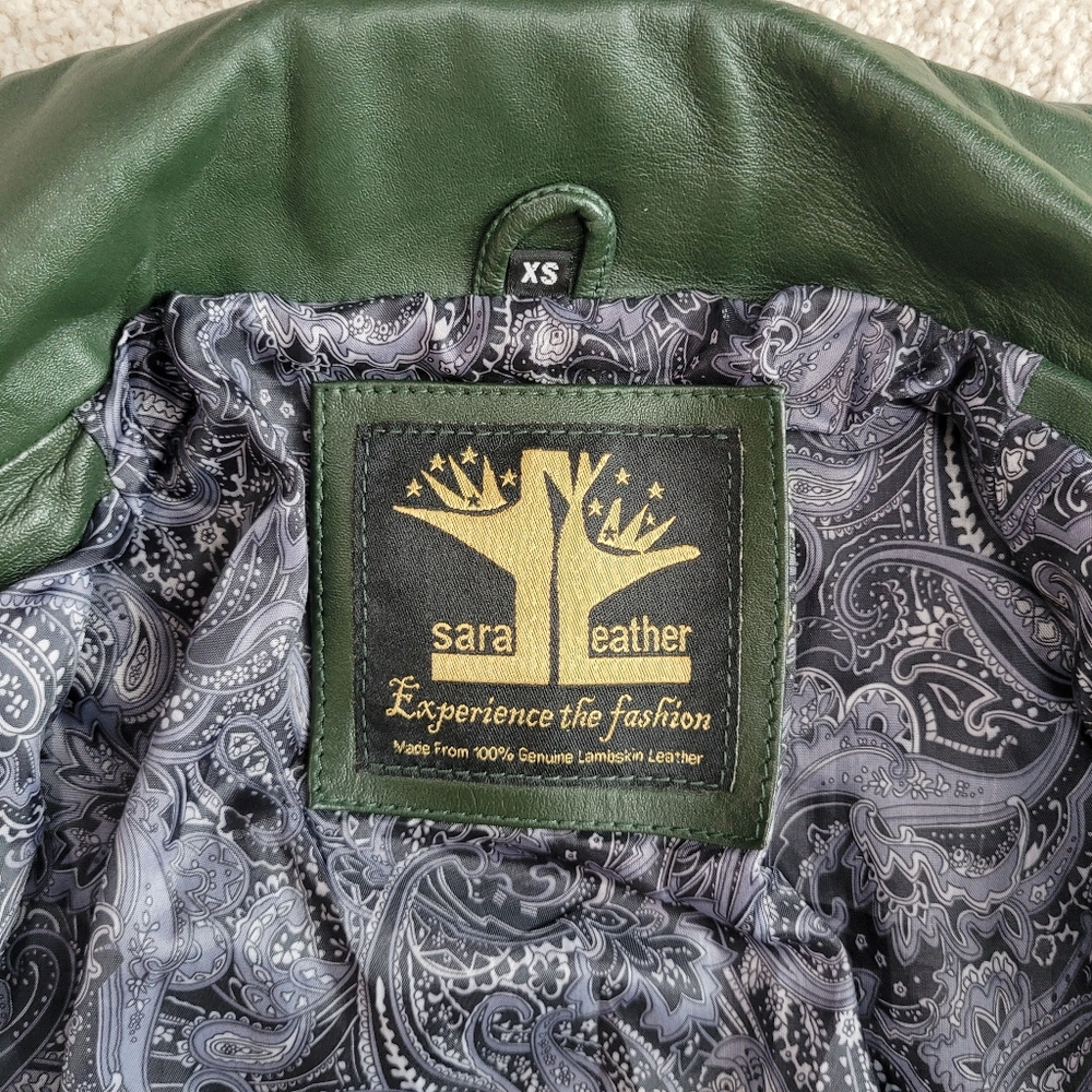 Sara Leather “Experience the Fashion” 100% Genuine Lambskin Green Moto Jacket XS - Picture 5 of 15